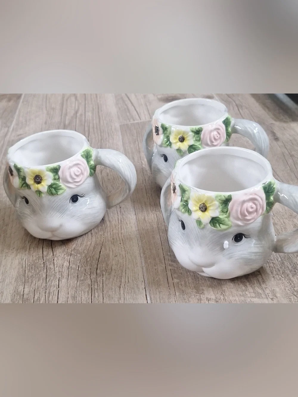 Certified International Sweet Bunny Set of 3 3D Ceramic Mugs Susan Winget NIB
